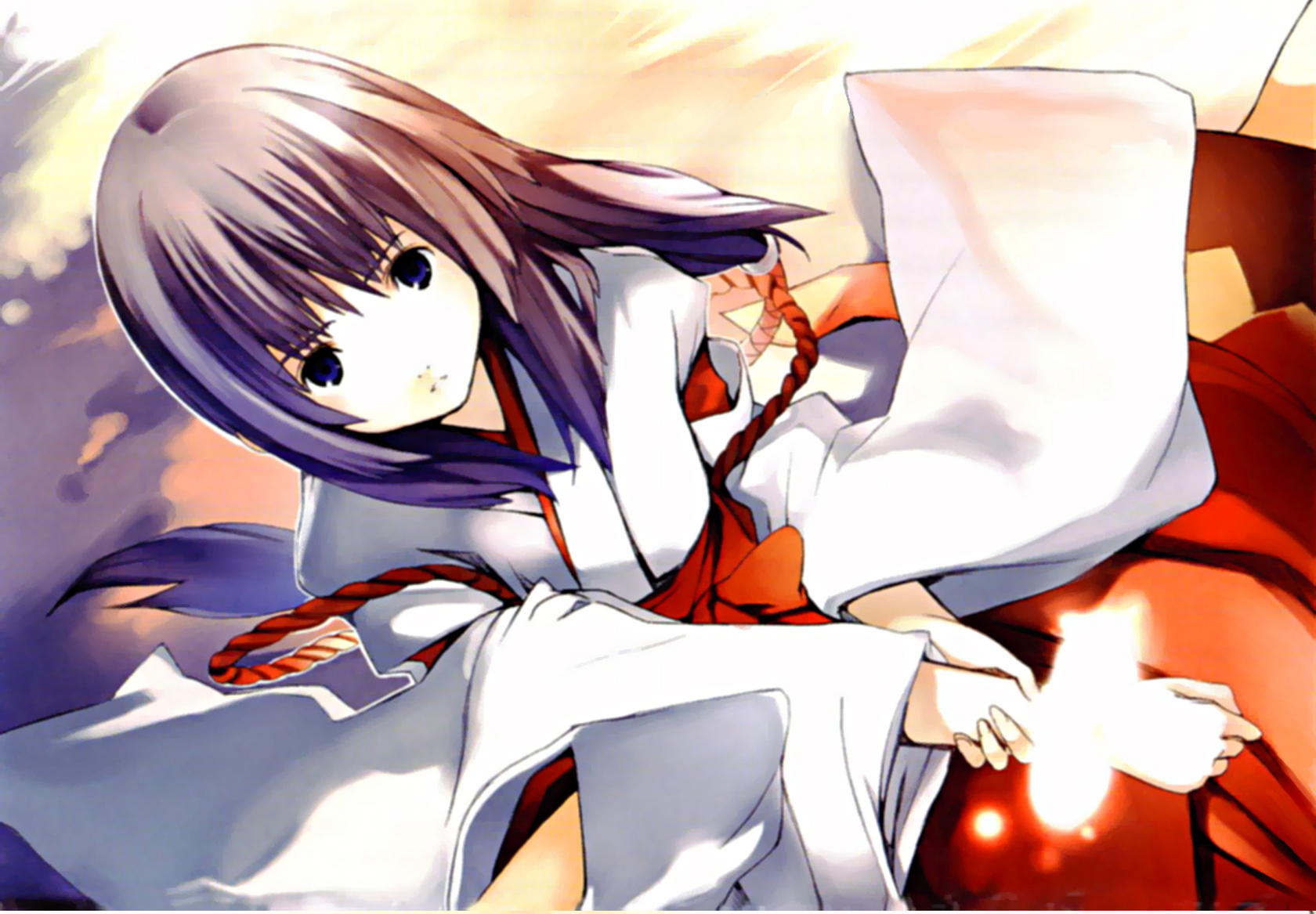 houden eizou, kou (wagaya), kou (wagaya no oinari-sama), wagaya no oinari-sama, highres, 00s, 1girl, blue hair, female focus, hakama, hakama skirt, japanese clothes, miko, red hakama, skirt, solo
