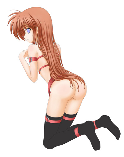 mugityax, fate testarossa, takamachi nanoha, lyrical nanoha, mahou shoujo lyrical nanoha, mahou shoujo lyrical nanoha strikers, unfinished, ass, cosplay, fate testarossa (cosplay), no panties, solo, thighhighs