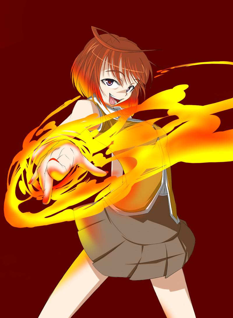 tokiha mai, my-hime, 00s, 1girl, female focus, fire, school uniform, serafuku, solo