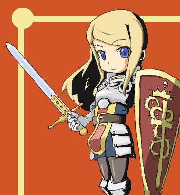 paladin (sekaiju), paladin 2 (sekaiju), atlus, etrian odyssey, lowres, armor, oekaki, paladin, pantyhose, red background, shield, simple background, solo, sword, weapon