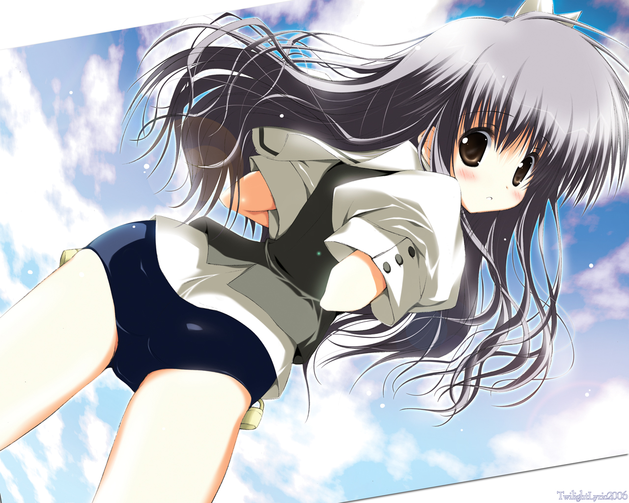 yakumo hamaji, h2o footprints in the sand, 00s, 1boy, ass, blouse, cowboy shot, day, male focus, shirt, solo, trap, white shirt