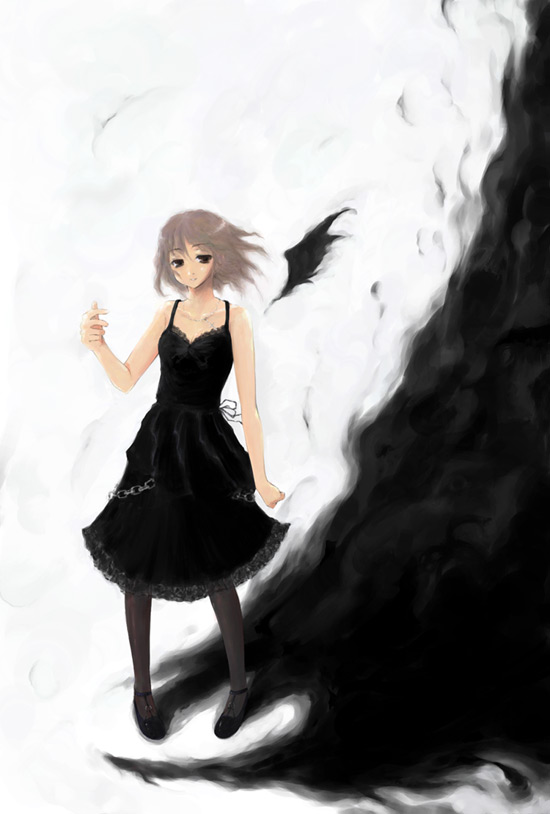 transient, original, 1girl, black pantyhose, brown hair, dress, female focus, pantyhose, solo