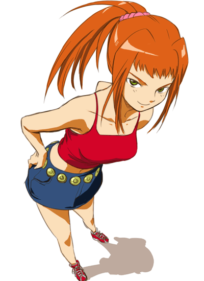aoba (smartbeat), aoba, sugiura midori, my-hime, 00s, green eyes, miniskirt, orange hair, ponytail, shadow, shoes, skirt, smug, sneakers, solo, tank top