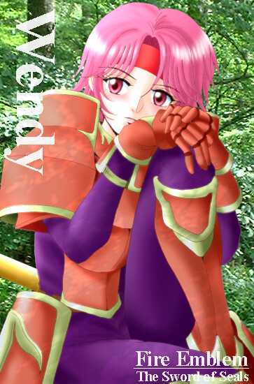 hissaa (starlight express), gwendolyn (fire emblem), fire emblem, fire emblem: the binding blade, nintendo, 1girl, armor, character name, copyright name, female focus, gloves, pink eyes, pink hair, polearm, red armor, short hair, solo, spear, weapon