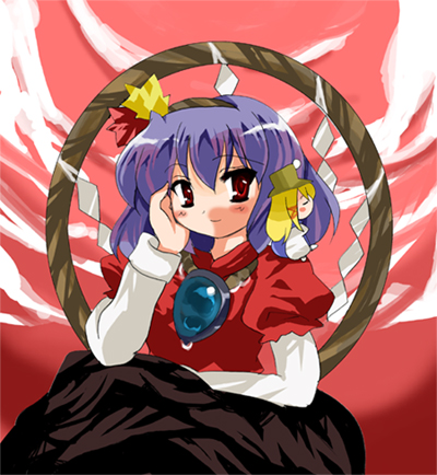 moriya suwako, yasaka kanako, touhou, lowres, 2girls, chibi, female focus, mini person, minigirl, multiple girls, rope, shimenawa