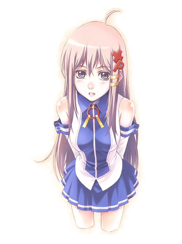 nyaou, xp-tan, os-tan, 1girl, ahoge, blue skirt, brown hair, female focus, long hair, skirt, solo