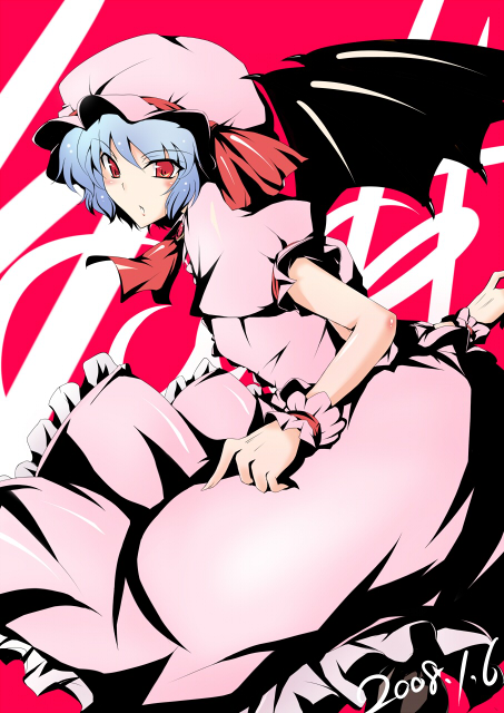 yueshiro kou, remilia scarlet, touhou, 1girl, bat wings, female focus, solo, wings