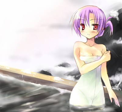 original, lowres, 1girl, female focus, naked towel, onsen, solo, towel