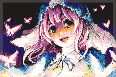 saigyouji yuyuko, touhou, lowres, 1girl, bug, butterfly, female focus, hat, solo
