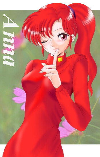 hissaa (starlight express), anna (fire emblem), fire emblem, nintendo, lowres, matching hair/eyes, one eye closed, ponytail, red eyes, red hair, smile, wink