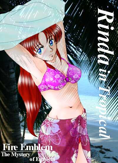 hissaa (starlight express), linde (fire emblem), fire emblem, fire emblem: mystery of the emblem, nintendo, bikini, blue eyes, brown hair, long hair, ponytail, skirt, swimsuit