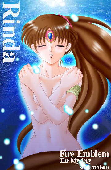 hissaa (starlight express), linde (fire emblem), fire emblem, fire emblem: mystery of the emblem, nintendo, blue eyes, breasts, brown hair, cleavage, long hair, ponytail, topless female
