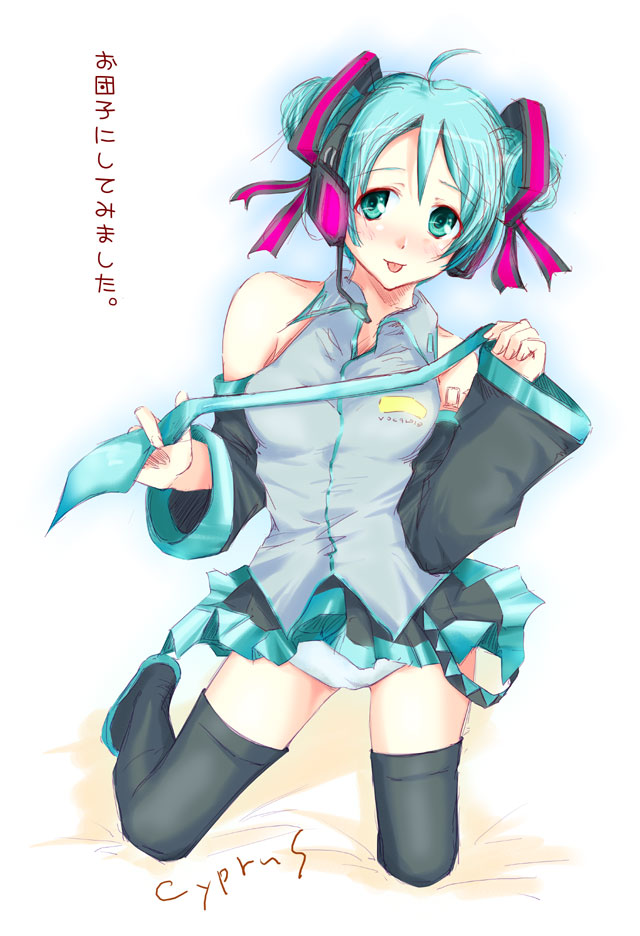 cyprus (circle), hatsune miku, vocaloid, 1girl, blue hair, female focus, panties, solo, thighhighs, underwear