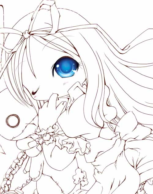 fuyushiki mirai, 1girl, blue eyes, female focus, lineart, one eye closed, solo, wink