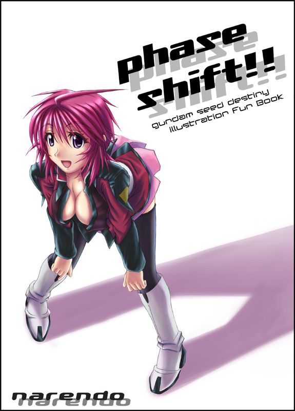 narendo, lunamaria hawke, gundam, gundam seed, gundam seed destiny, 00s, 1girl, bent over, boots, breasts, cleavage, female focus, knee boots, solo, thighhighs