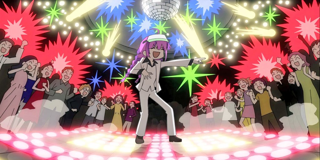 date akari, bocchi the rock!, heaven burns red, ahoge, audience, braid, hair ornament, long hair, meme, multicolored hair, purple hair, streaked hair, twin braids, visor cap