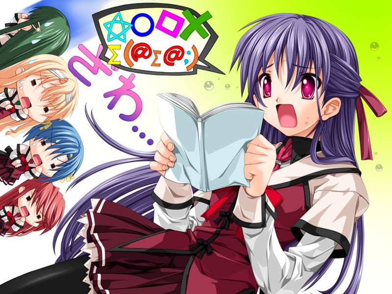 senomoto hisashi, homura yuuri, kasugazaki yukino, kisaragi shuuji, sanada setsuko, tsubakihara ren, yamada taeko (koisuru otome to shugo no tate), koisuru otome to shugo no tate, game cg, 1boy, 4girls, 5girls, crossdressing, multiple girls, school uniform, serafuku, thighhighs, trap