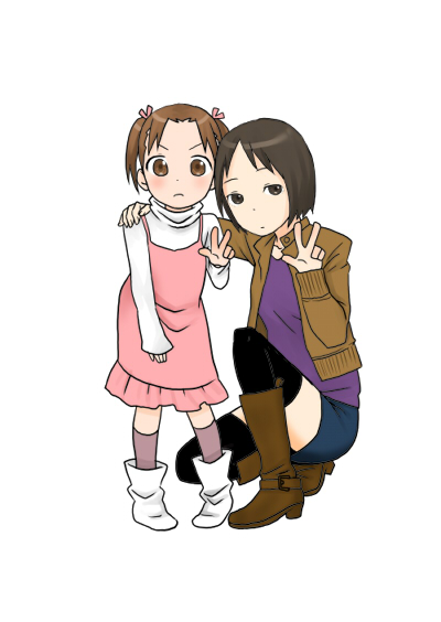 itou chika, itou nobue, matsuoka miu, ichigo mashimaro, tagme, pigeon-toed, thighhighs, v