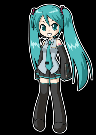 hatsune miku, vocaloid, animated, animated gif, looping animation, lowres, green hair, long hair, necktie, skirt, thighhighs, twintails, very long hair, zettai ryouiki