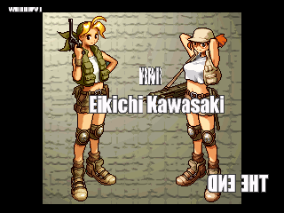 fio germi, kasamoto eri, metal slug, lowres, blonde hair, gun, qvga, short shorts, shorts, weapon
