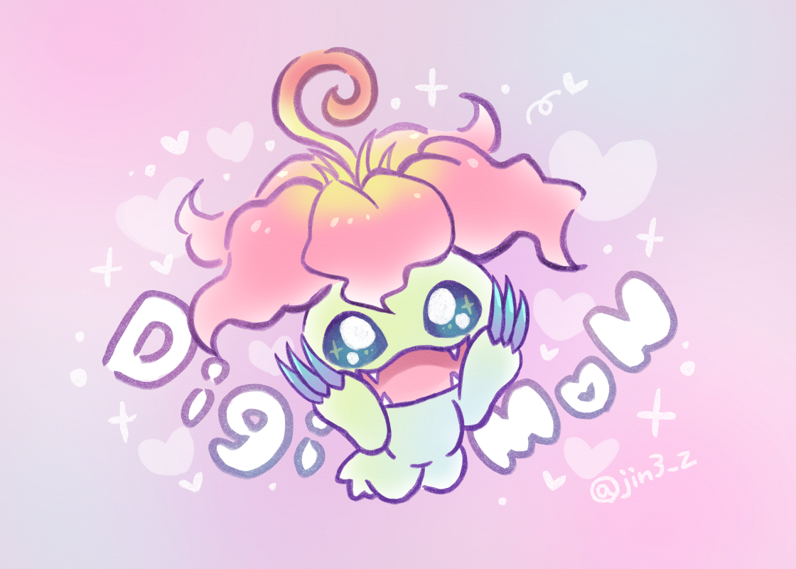 palmon, digimon, digimon (creature), flower, happy, jin3 z, petals, sharp teeth, sparkle, teeth