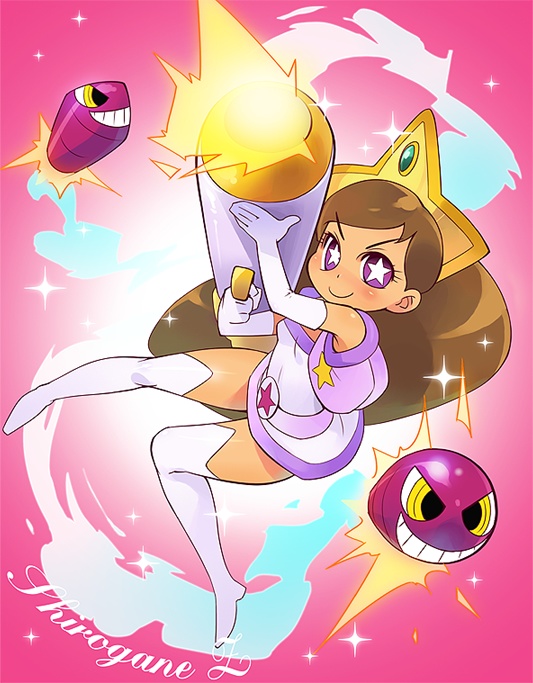 minawa, dutchess, shirogane miko, powerpuff girls, powerpuff girls z, + +, 00s, 1girl, brown hair, crown, female focus, hat, m1 bazooka, purple eyes, rocket launcher, solo, thighhighs, weapon
