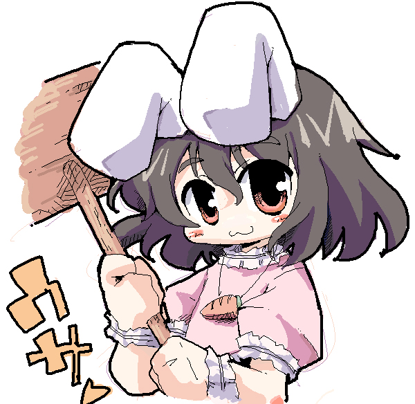 herada mitsuru, inaba tewi, touhou, 1girl, :3, animal ears, female focus, oekaki, rabbit ears, simple background, solo, upper body, white background