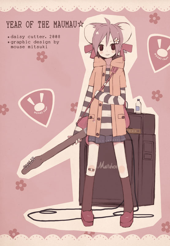 mitsuki mouse, 00s, 2008, amplifier, animal ears, guitar, instrument, mouse ears, new year, solo