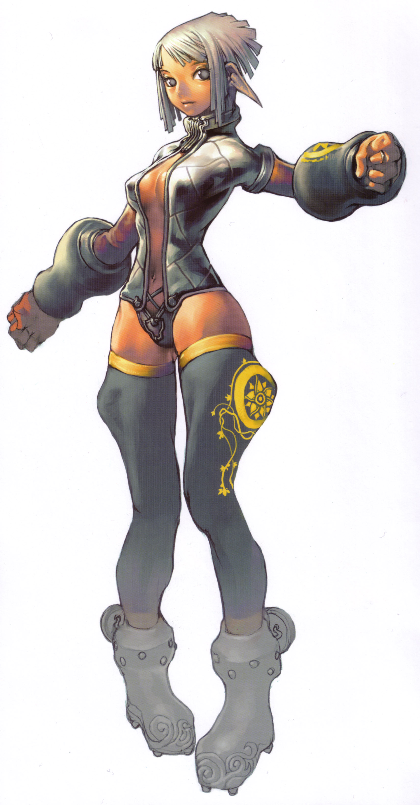 kim hyung tae, oxide 2, absurdres, highres, scan, breasts, cleavage, pointy ears, short hair, tan