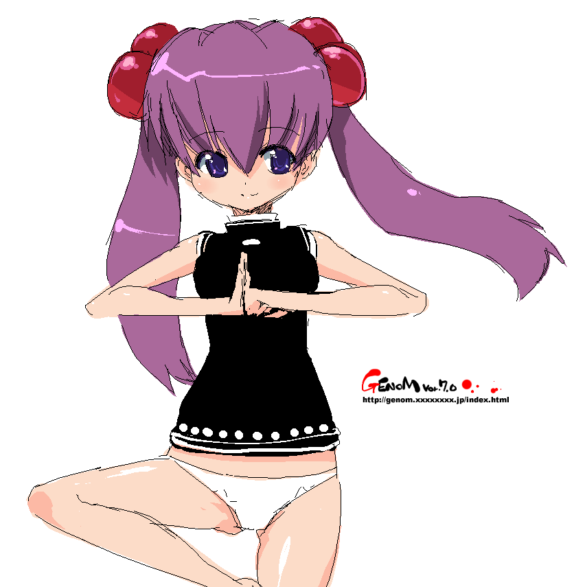 onija tarou, copyright request, blue eyes, hair bobbles, hair ornament, long hair, oekaki, panties, purple hair, solo, twintails, underwear