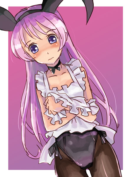 katahira masashi, original, animal ears, apron, cowboy shot, fake animal ears, frills, lace, leotard, pantyhose, playboy bunny, rabbit ears, solo