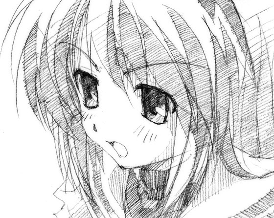 gofu, sakagami tomoyo, clannad, traditional media, 00s, greyscale, monochrome, sketch, solo