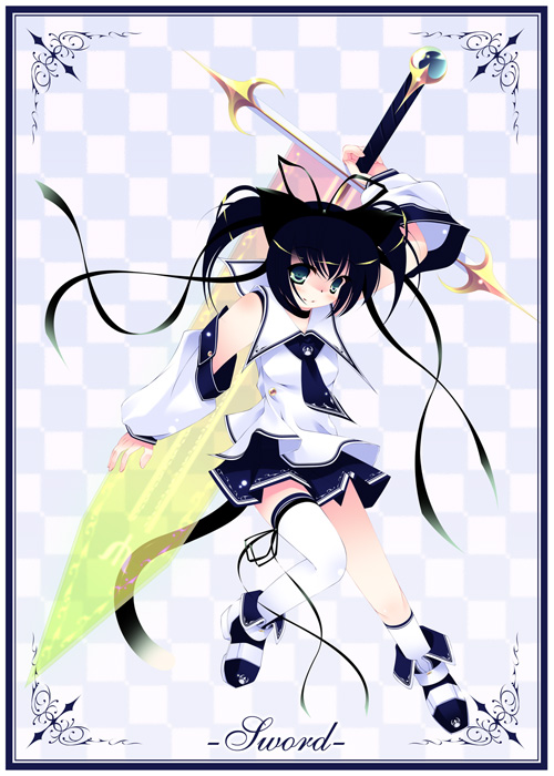 inuneko, original, bad id, bad pixiv id, 1girl, female focus, solo, sword, tail, weapon