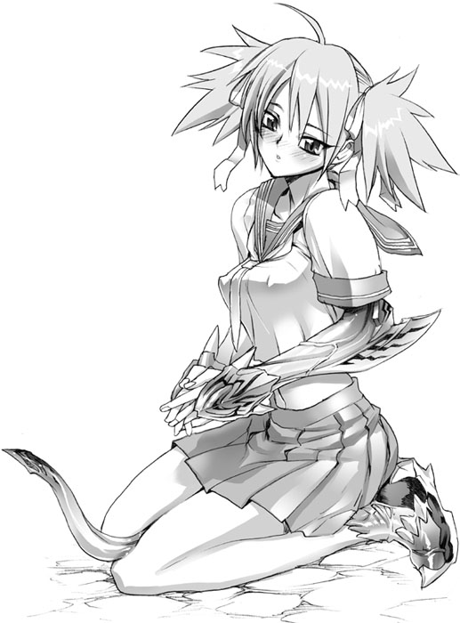 satou shouji, 1girl, blush, breasts, covered erect nipples, female focus, greyscale, medium breasts, monochrome, school uniform, serafuku, solo