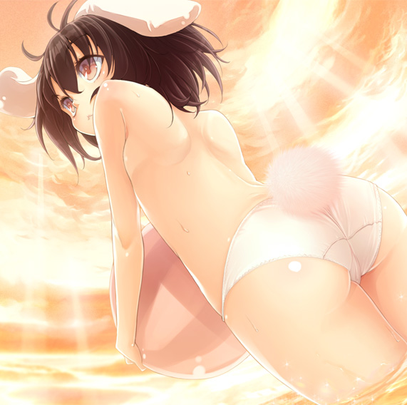 buriki, inaba tewi, touhou, animal ears, ass, loli, panties, rabbit ears, solo, tail, underwear, water