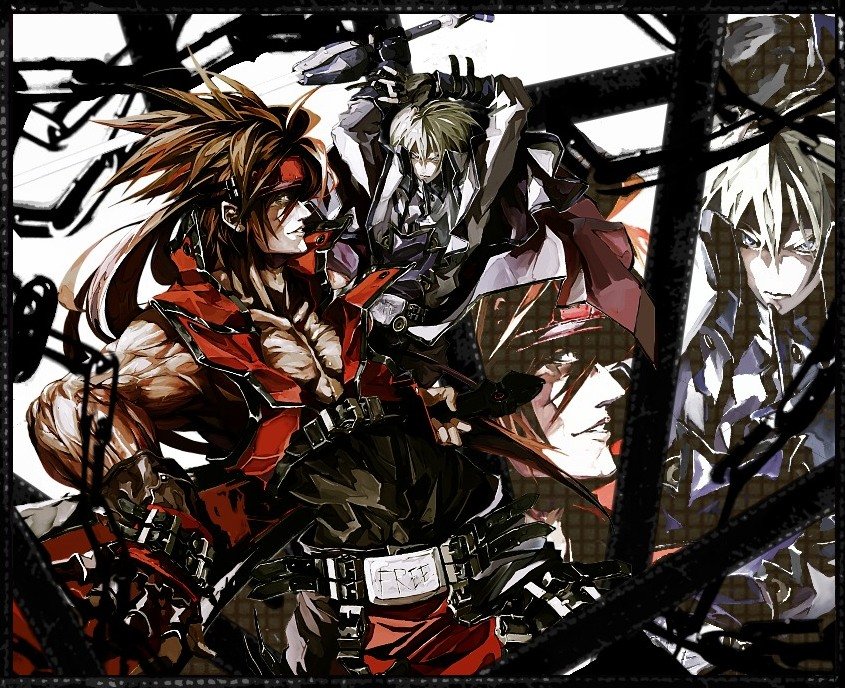 banpai akira, ky kiske, sol badguy, arc system works, guilty gear, 2boys, male focus, multiple boys, sword, weapon