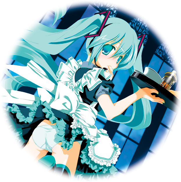 miyashita miki, hatsune miku, vocaloid, alternate costume, enmaided, maid, panties, solo, twintails, underwear