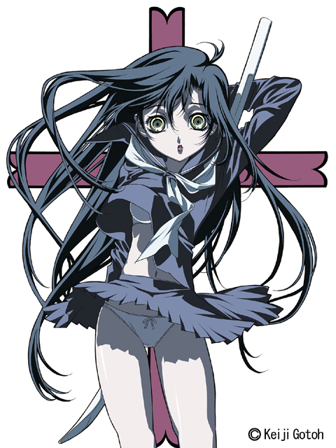 gotou keiji, original, panties, school uniform, serafuku, solo, underwear, wind, wind lift