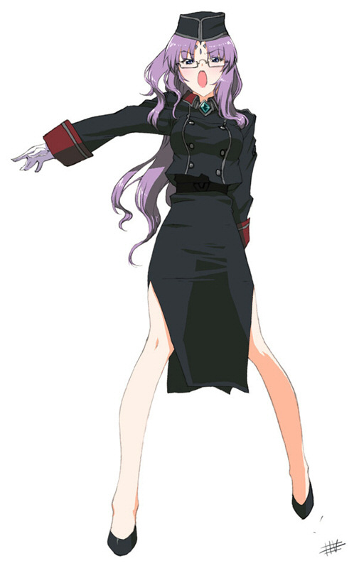 wadatsumi garland, leti lowran, lyrical nanoha, mahou shoujo lyrical nanoha, mahou shoujo lyrical nanoha strikers, uniform, 00s, glasses, purple hair, solo