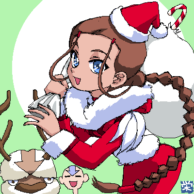 kazui sakae, aang, appa, katara, avatar: the last airbender, nickelodeon, avatar, lowres, christmas, oekaki, santa costume