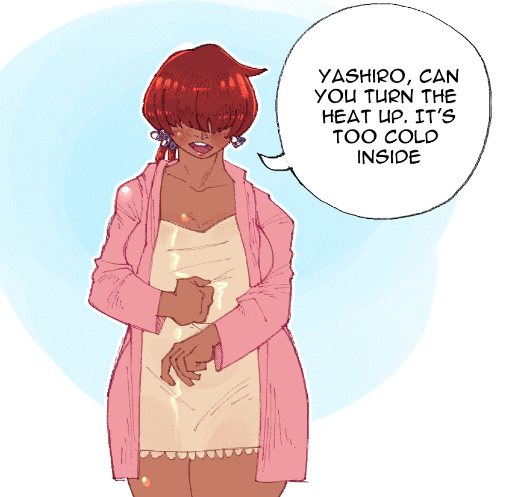 1shermieaday, shermie (kof), the king of fighters, 1girl, breasts, curvy, dark-skinned female, dark skin, dress, earrings, female focus, heart, huge breasts, jewelry, large breasts, long hair, long sleeves, ponytail, red hair, skirt, tan, thick thighs, thighs, twintails, wide hips