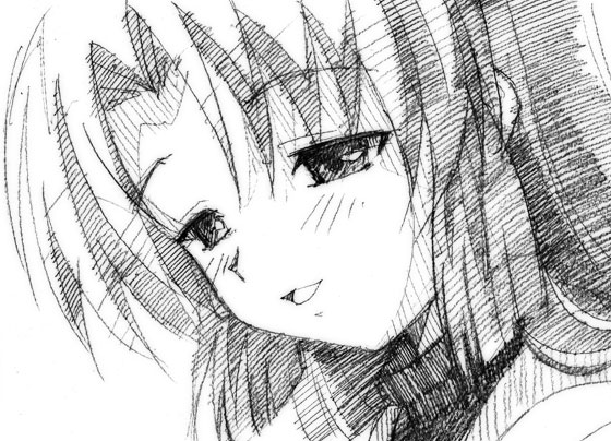 gofu, ichinose kotomi, clannad, traditional media, 00s, greyscale, monochrome, sketch