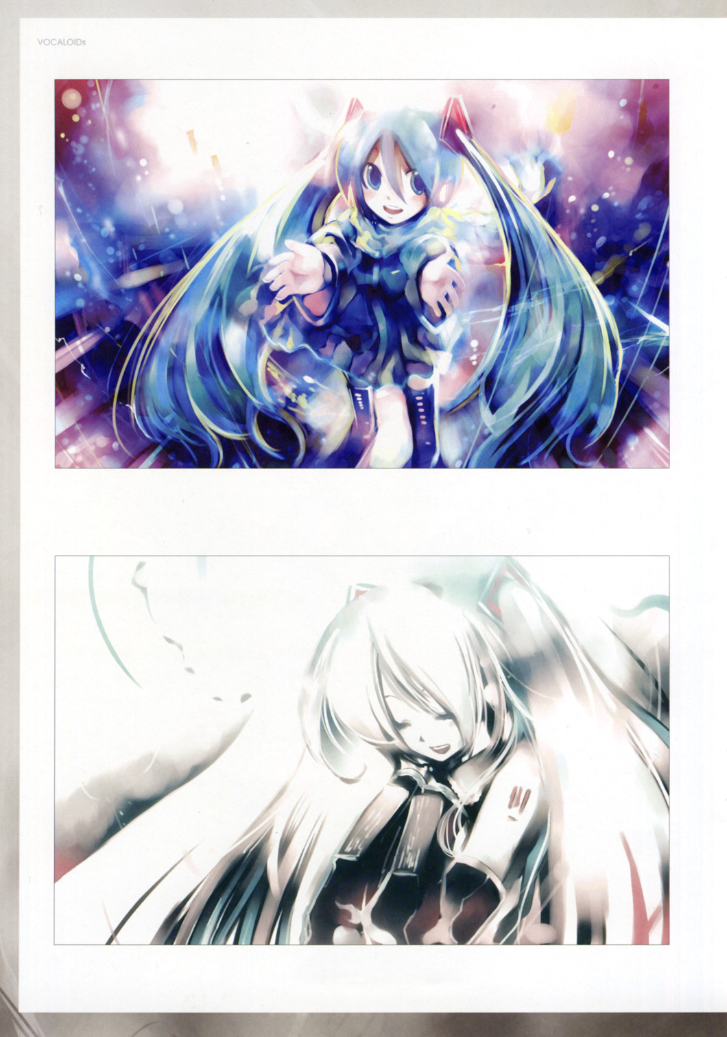 kei (keigarou), hatsune miku, vocaloid, highres, closed eyes, detached sleeves, elbow gloves, gloves, long hair, scarf, twintails