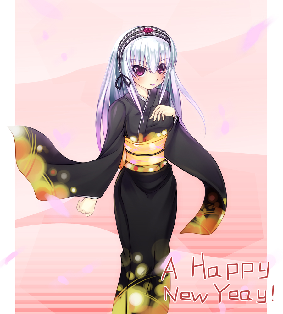 asa (swallowtail), suigintou, rozen maiden, silver hair, 00s, 1girl, blush, english text, engrish text, female focus, japanese clothes, kimono, purple eyes, ranguage, solo, swallowtail, yukata