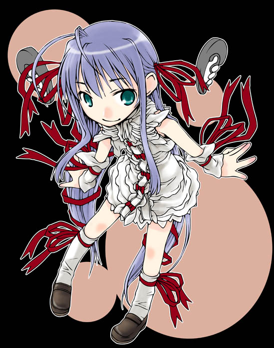 al azif (demonbane), demonbane, 00s, foreshortening, loafers, long hair, mary janes, purple hair, ribbon, shoes, socks, solo