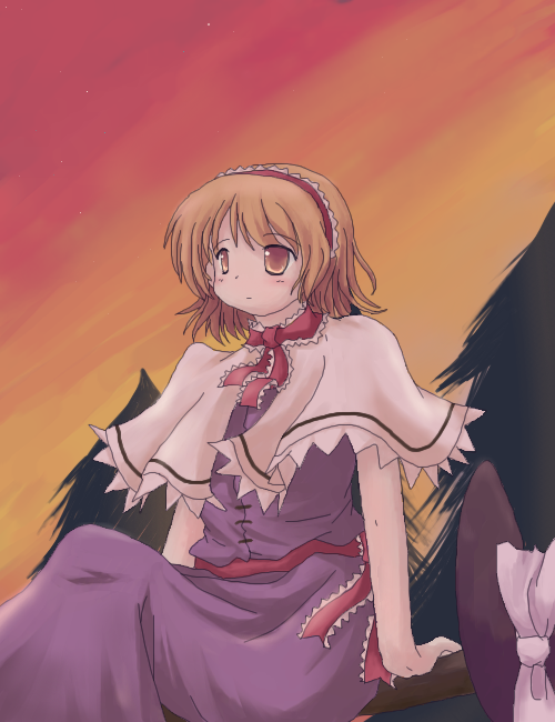 lzh, alice margatroid, touhou, 1girl, blonde hair, capelet, female focus, hairband, hat, short hair, solo, unworn hat, unworn headwear