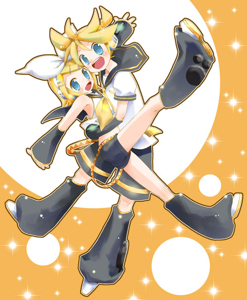 shinya soukichi, kagamine len, kagamine rin, vocaloid, 1boy, 1girl, brother and sister, siblings, twins