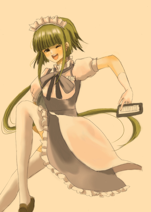 masaki (celesta), nagase kaede, mahou sensei negima!, 00s, celesta, gloves, green hair, maid, solo, thighhighs