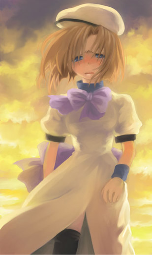 ryuuguu rena, higurashi no naku koro ni, 00s, dress, hat, thighhighs
