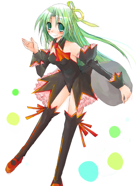 suzushiro kurumi, sonozaki shion, higurashi no naku koro ni, 00s, 1girl, angel mort, detached collar, female focus, half updo, solo, thighhighs
